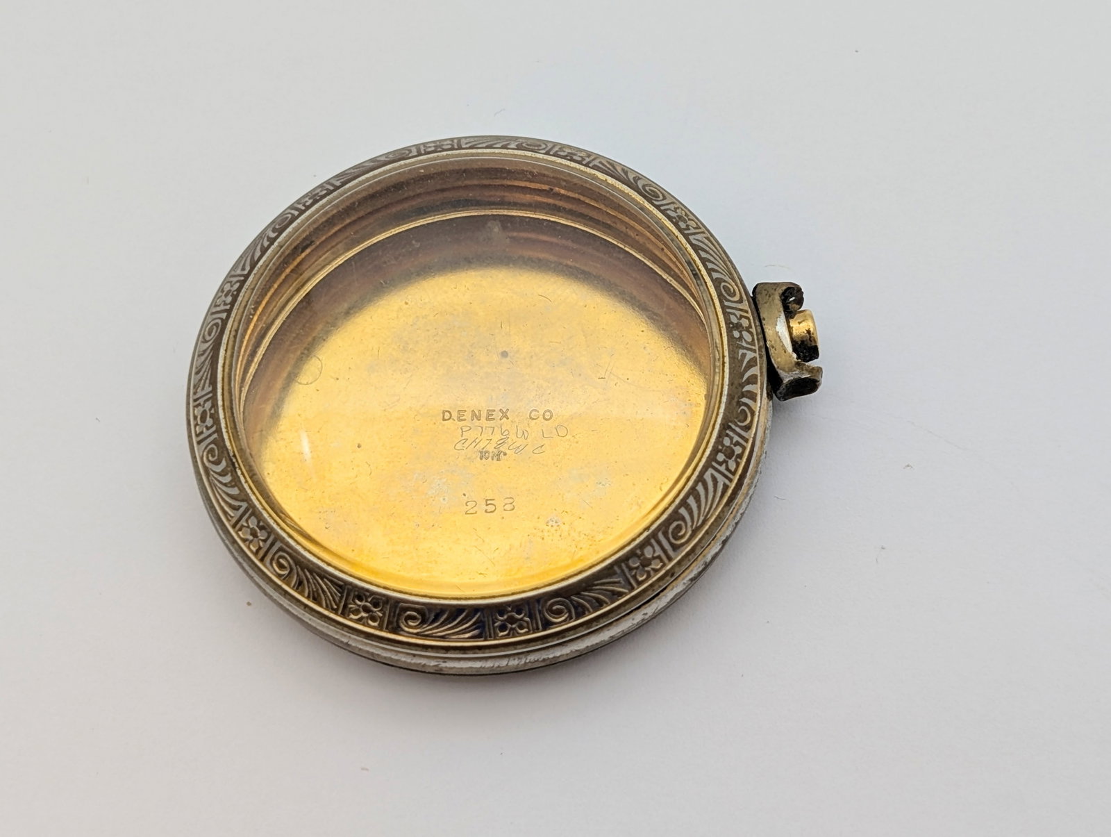 Vintage Denex Co. Watch Case w/ Railroad Design On The Back - 2