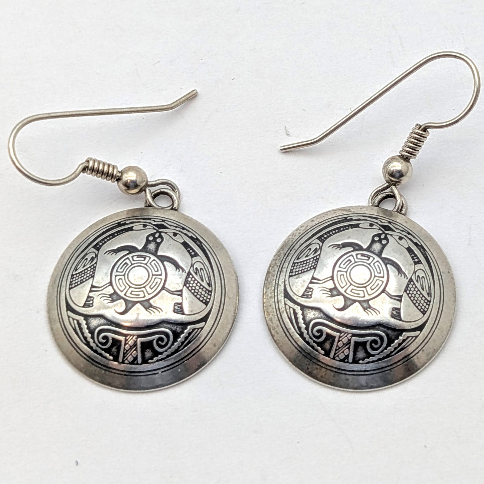 Lot of 2 Sterling Silver Earrings- Turqoise Stone, Turtle - 2