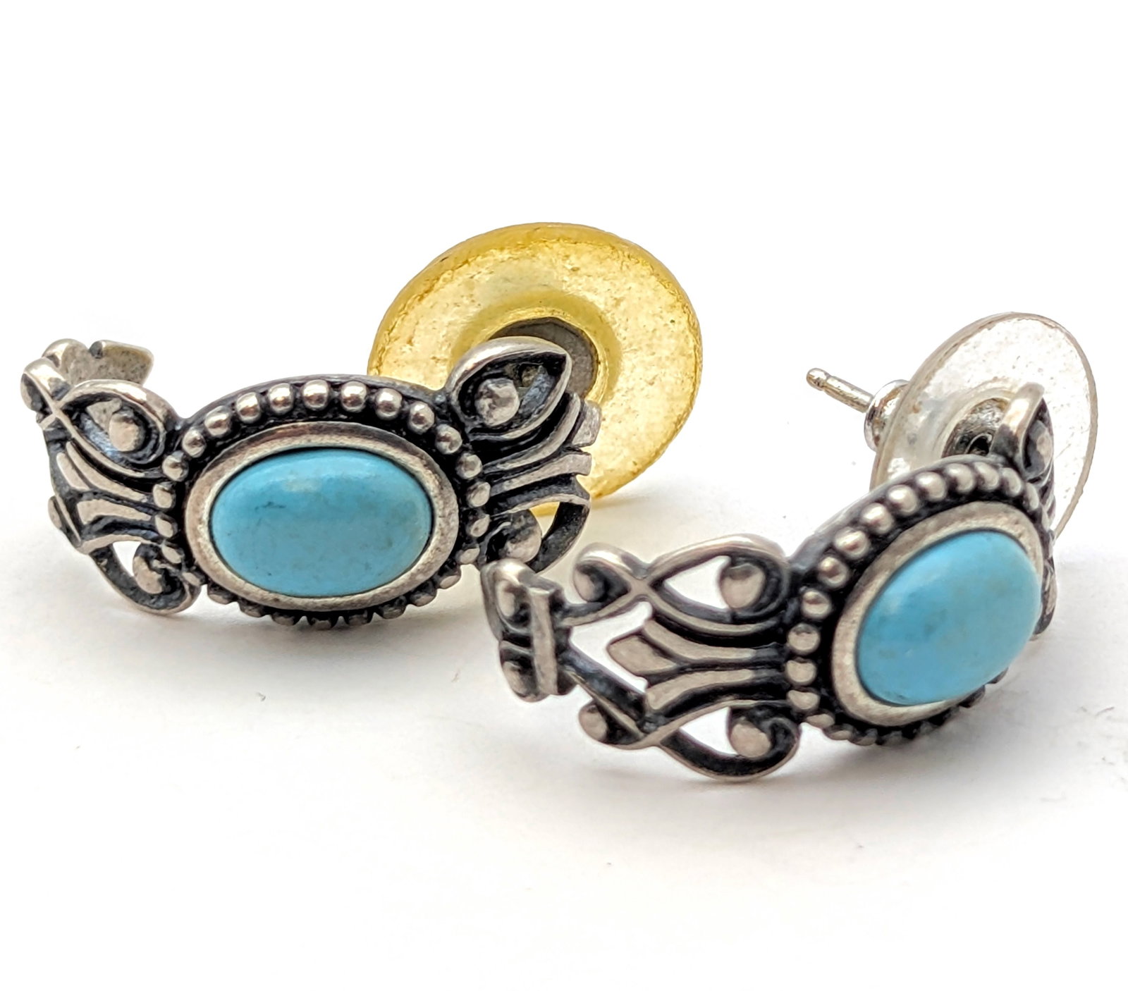 Lot of 2 Sterling Silver Earrings- Turqoise Stone, Turtle - 5