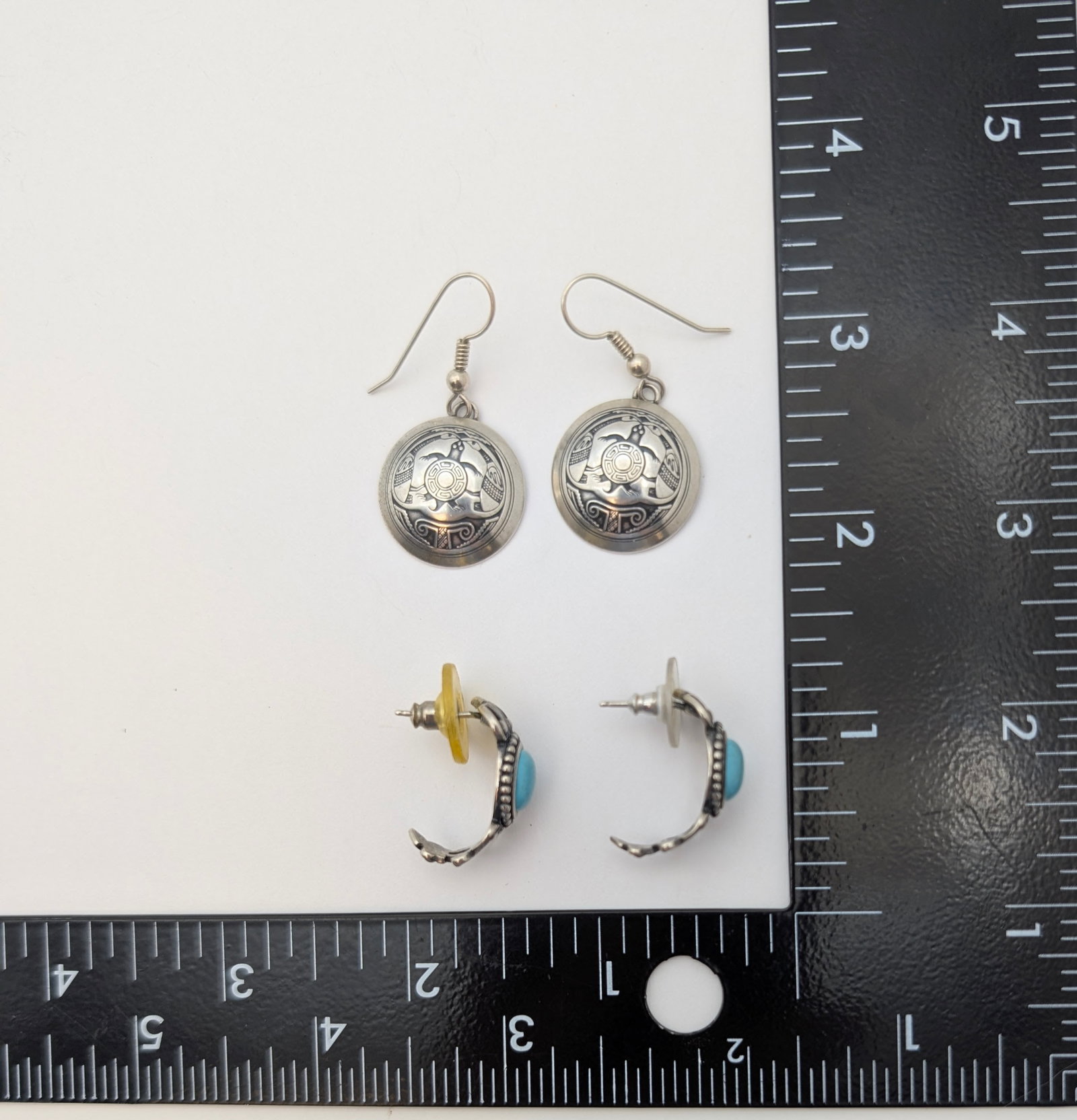 Lot of 2 Sterling Silver Earrings- Turqoise Stone, Turtle - 8