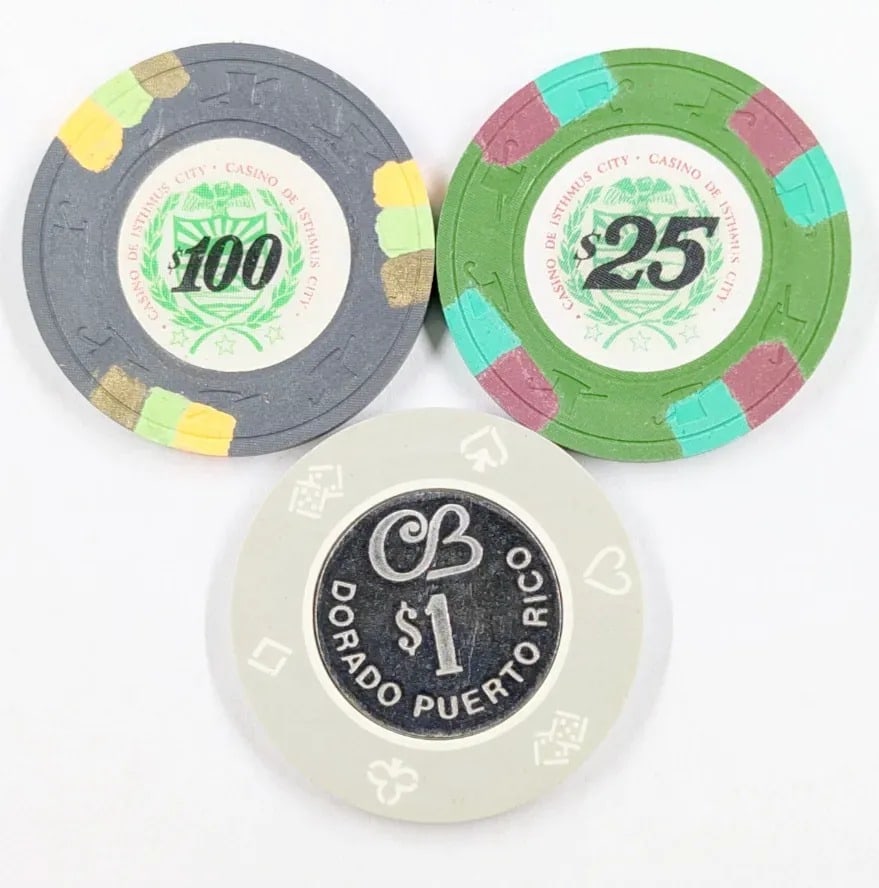Lot of 3 Casino Chips- $100, $25, $1 (1 of 2)
