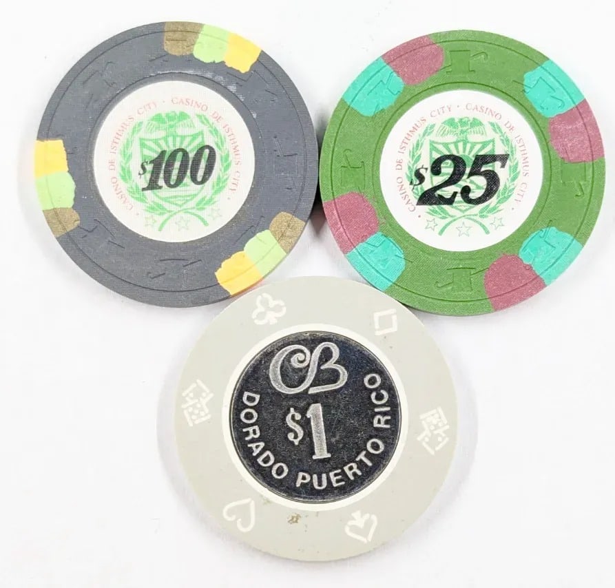 Lot of 3 Casino Chips- $100, $25, $1 - 2