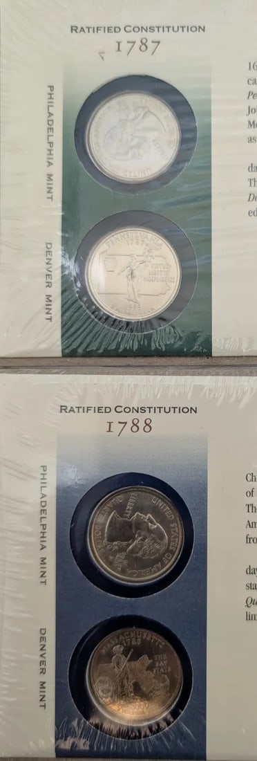 Lot of 3 US Mint First Day Issue State Quarter Coin Sets- 1999 PA, 2000 MA, 2002 IL - 3