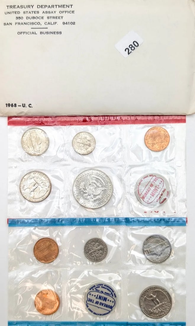 1968 US Mint Uncirculated Set w/ Silver JFK Half - 2