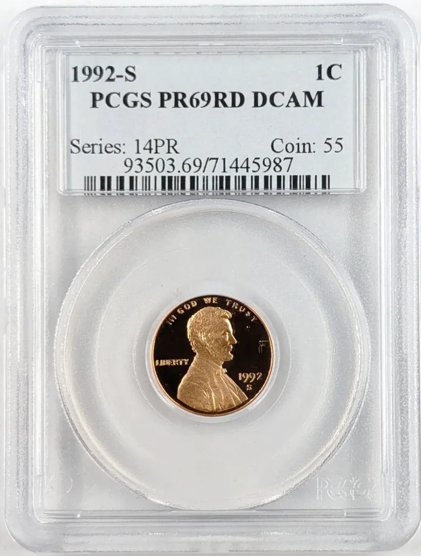 PCGS 1992-S PR 69 RD Lincoln Head Cent: Coin