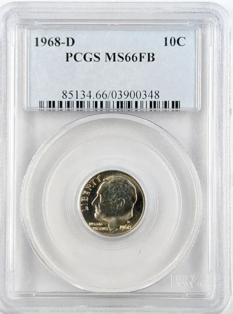 PCGS 1968-D MS 66 FB Roosevelt Dime: Coin