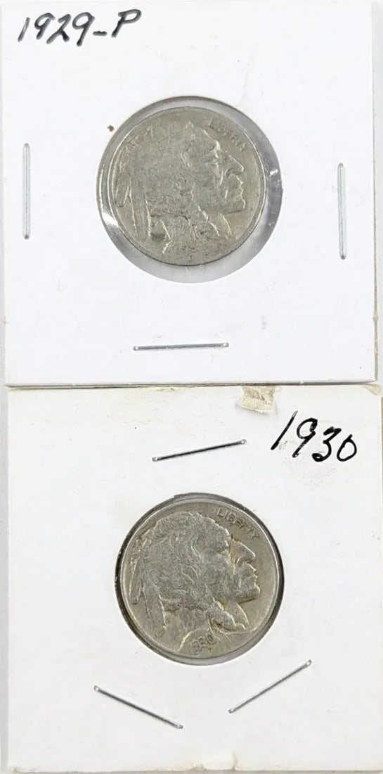 Lot of 2 Buffalo Head Nickels - 1928, 1930: Coin