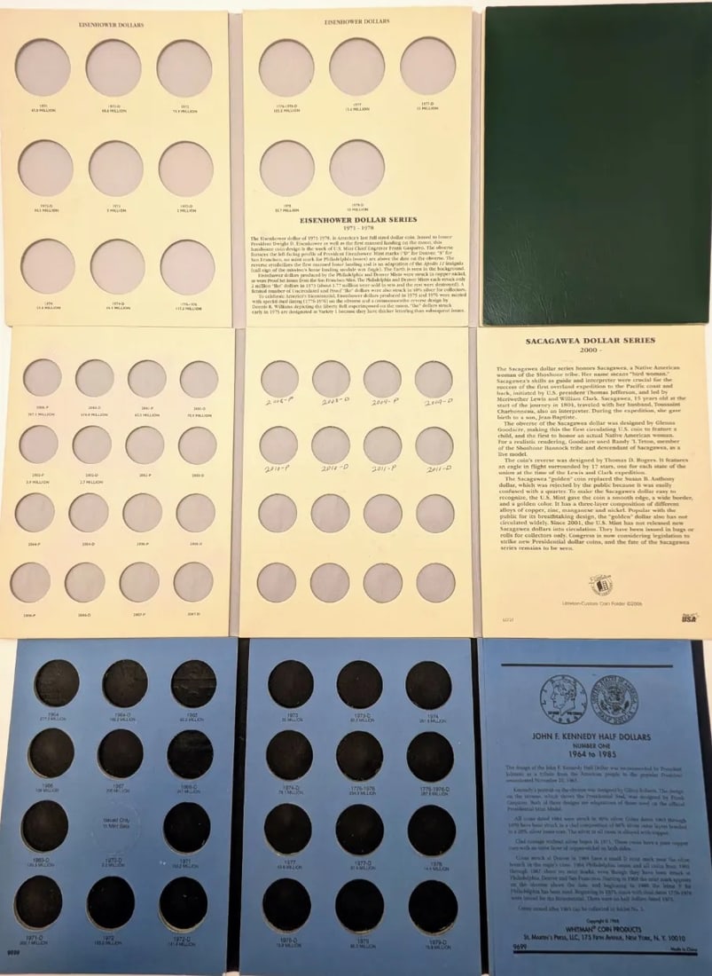 Lot of 3 Empty Coin Albums- Littleton Eisenhower & Sacagawea Dollars, Whitman JFK Half Dollars - 2