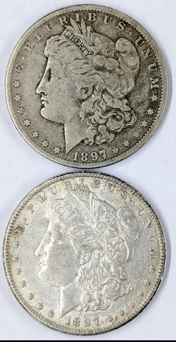 Lot of 2 Morgan Silver Dollars - 1897 O/S: Silver