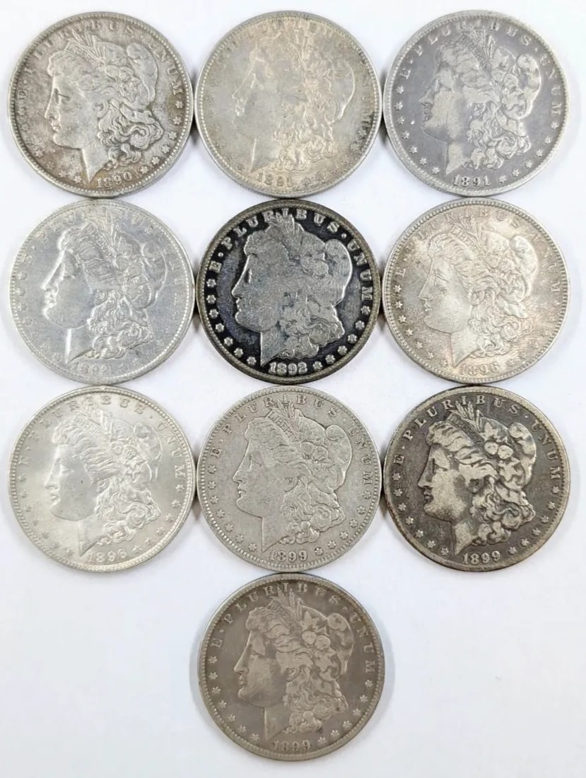 Lot of 10 Morgan Silver Dollars - 1890-1899 (1 of 2)