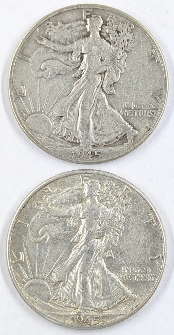 Lot of 2 Silver Walking Liberty Half Dollars- Both 1945: Silver