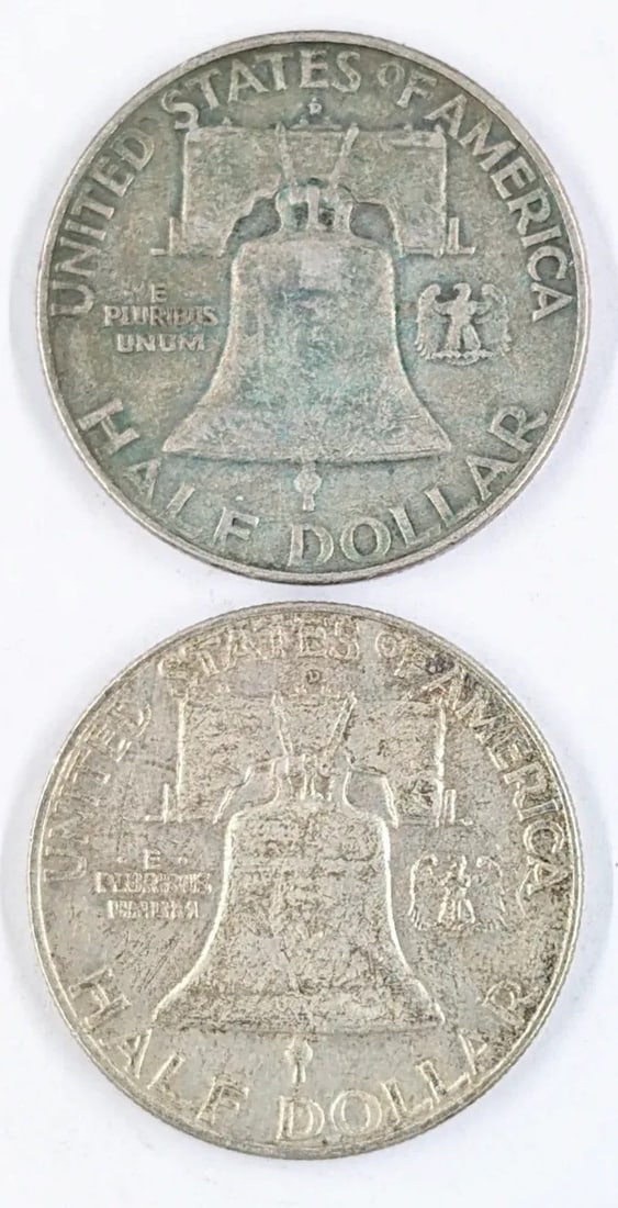 Lot of 2 Silver Franklin Half Dollars -Both 1958-D - 2