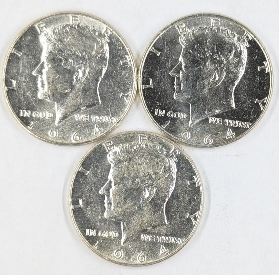 Lot of 3 1964 John F Kennedy Half Dollars: Silver