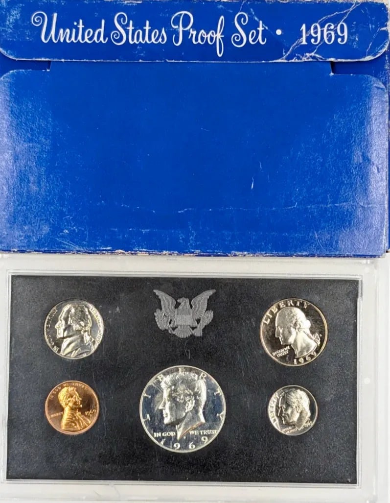 1969 US Mint Proof Set w/ Silver JFK Half: 40% Silver