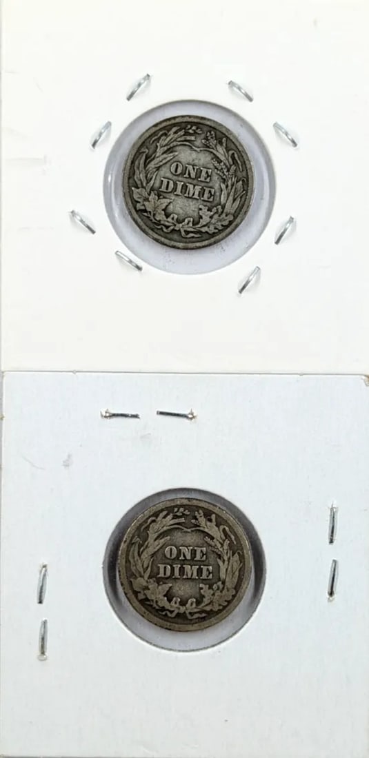 Lot of 2 Silver Barber Dimes - 1910, 1916 - 2
