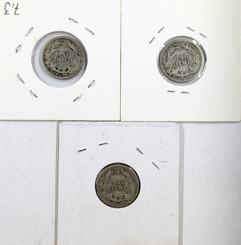 Lot of 3 Silver Barber Dimes - 1909-D, 1912, 1916 - 2