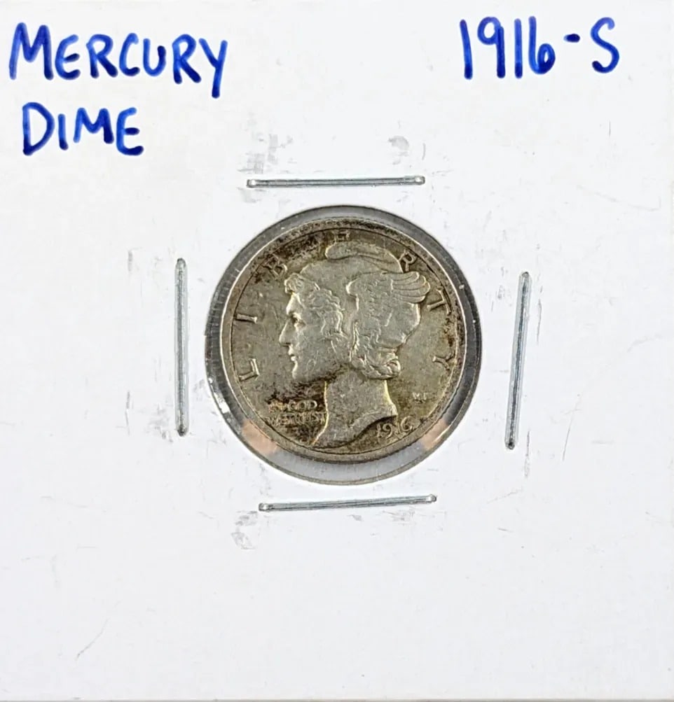 1916-S Silver Mercury Dime- First Year of Issue: Silver