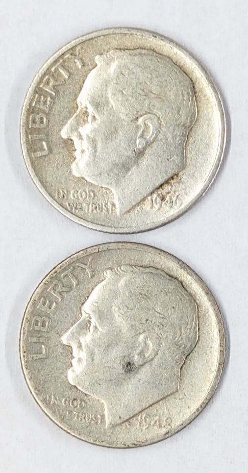 Lot of 2 Silver Roosevelt Dimes - 1946-S, 1948-S: Silver