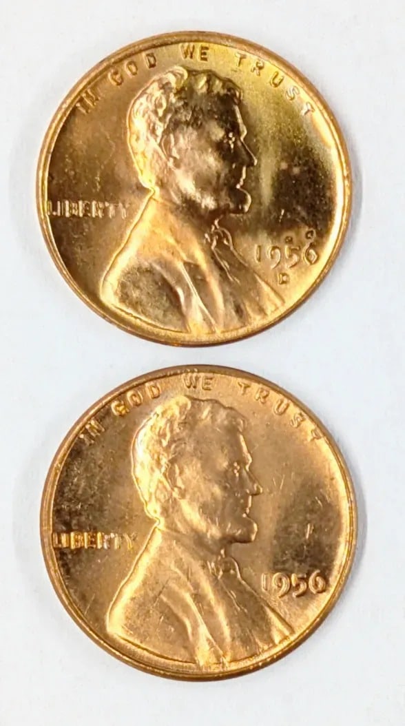 Lot of 2 Uncirculated Lincoln Wheat Cents- 1950-D, 1956: Coin