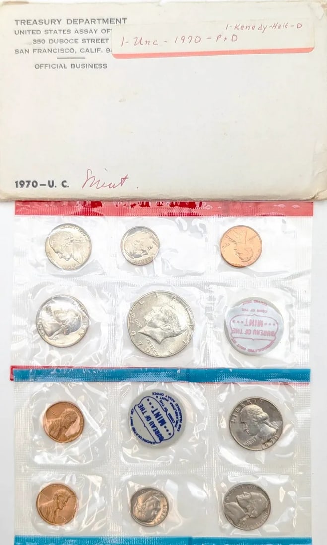 1970 US Mint Uncirculated Set w/ Silver JFK Half: 40% Silver