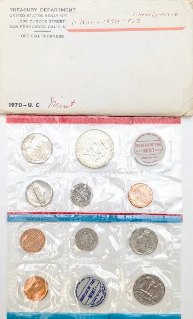 1970 US Mint Uncirculated Set w/ Silver JFK Half - 2