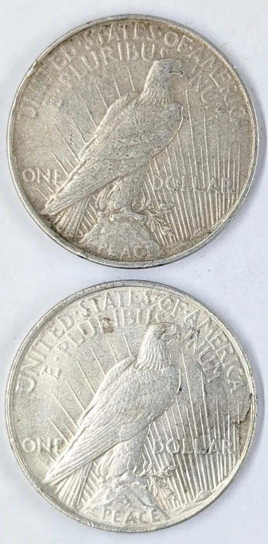 Lot of 2 Silver Peace Dollars- 1923 D/P - 2