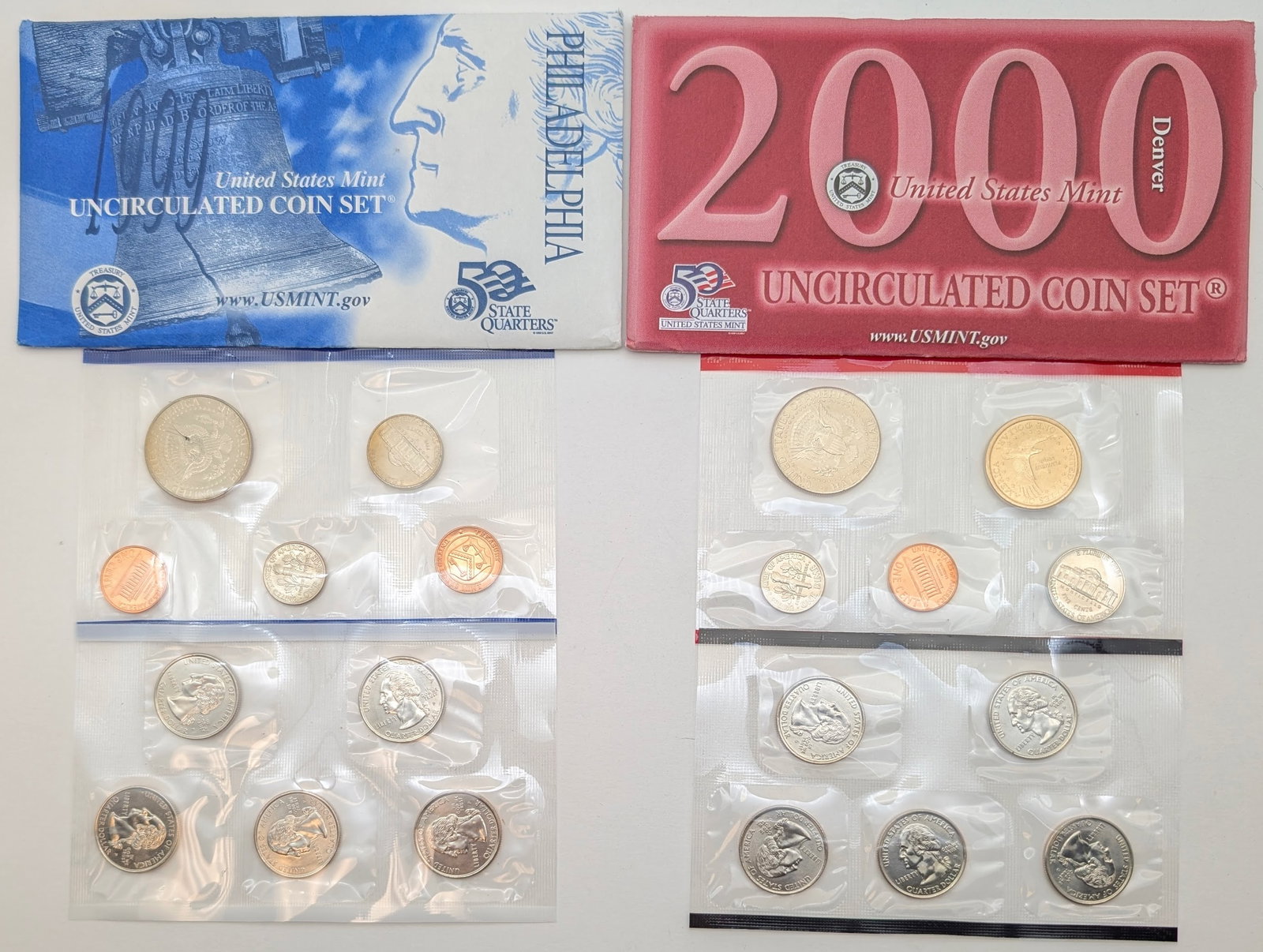 Lot of 2 US Mint Uncirculated Coin Sets- 1999 P, 2000 D - 2