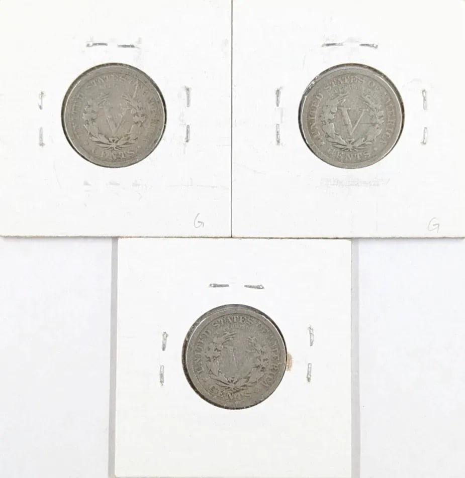 Lot of 3 V Nickels- 1909, 1910, 1911 - 2