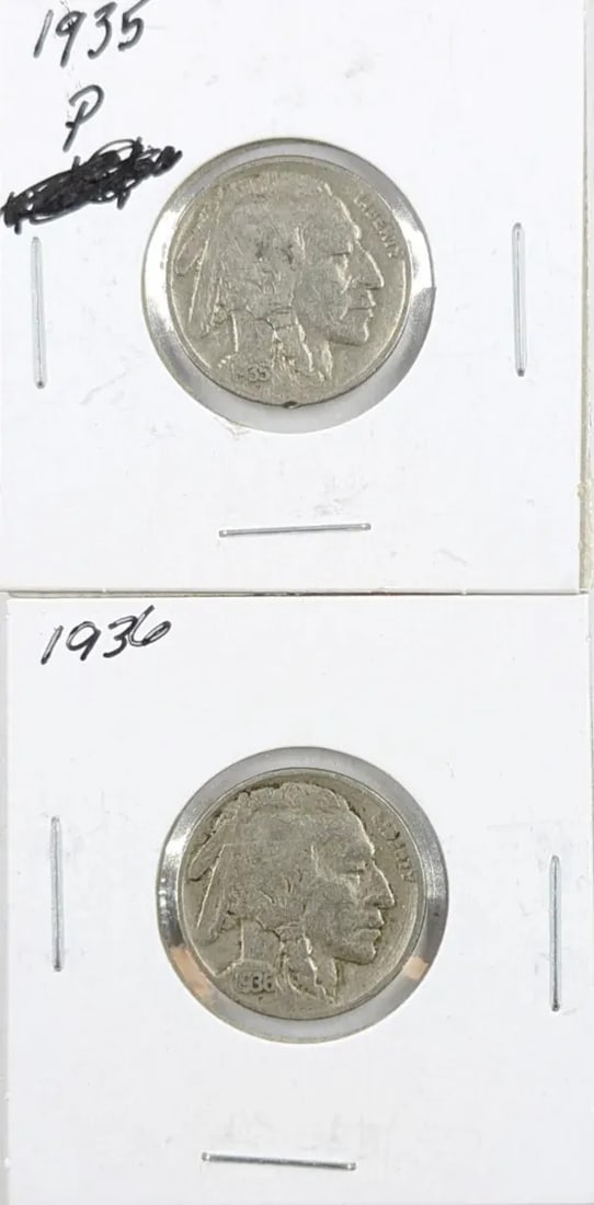 Lot of 2 Buffalo Head Nickels - 1935, 1936: Coin