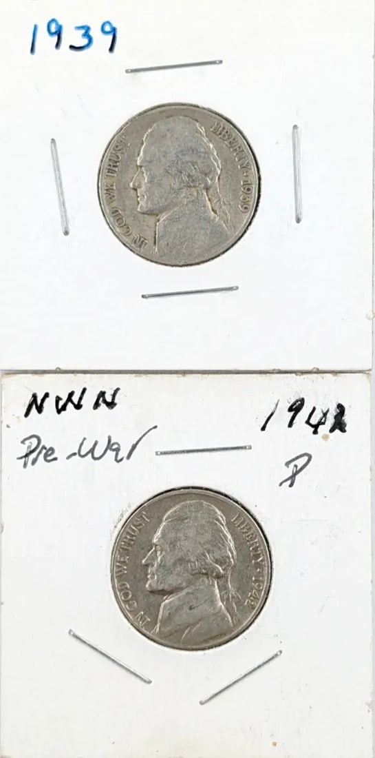 Lot of 2 Jefferson Nickels- 1939, 1942( Pre War): Coin