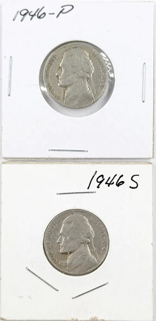 Lot of 2 Jefferson Nickels- 1946 P/S: Coin