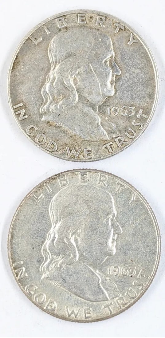 Lot of 2 Silver Franklin Half Dollars - 1963 P/D: Silver