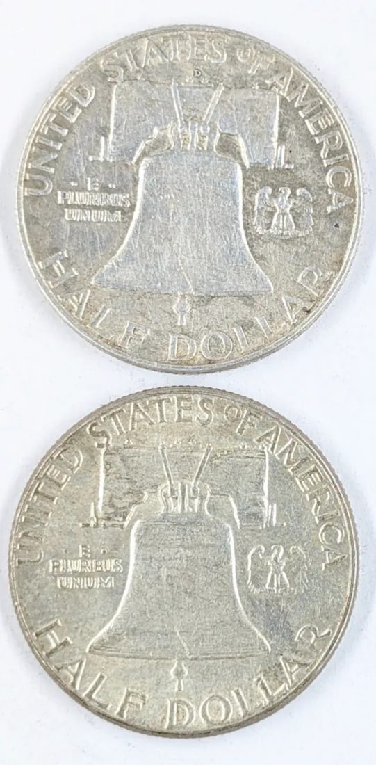 Lot of 2 Silver Franklin Half Dollars - 1963 P/D - 2