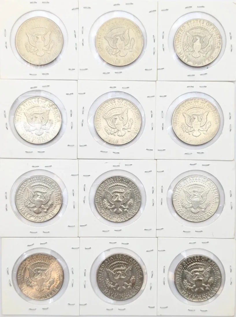 Lot of 12 John F Kennedy Half Dollars- 1971-1985 - 2