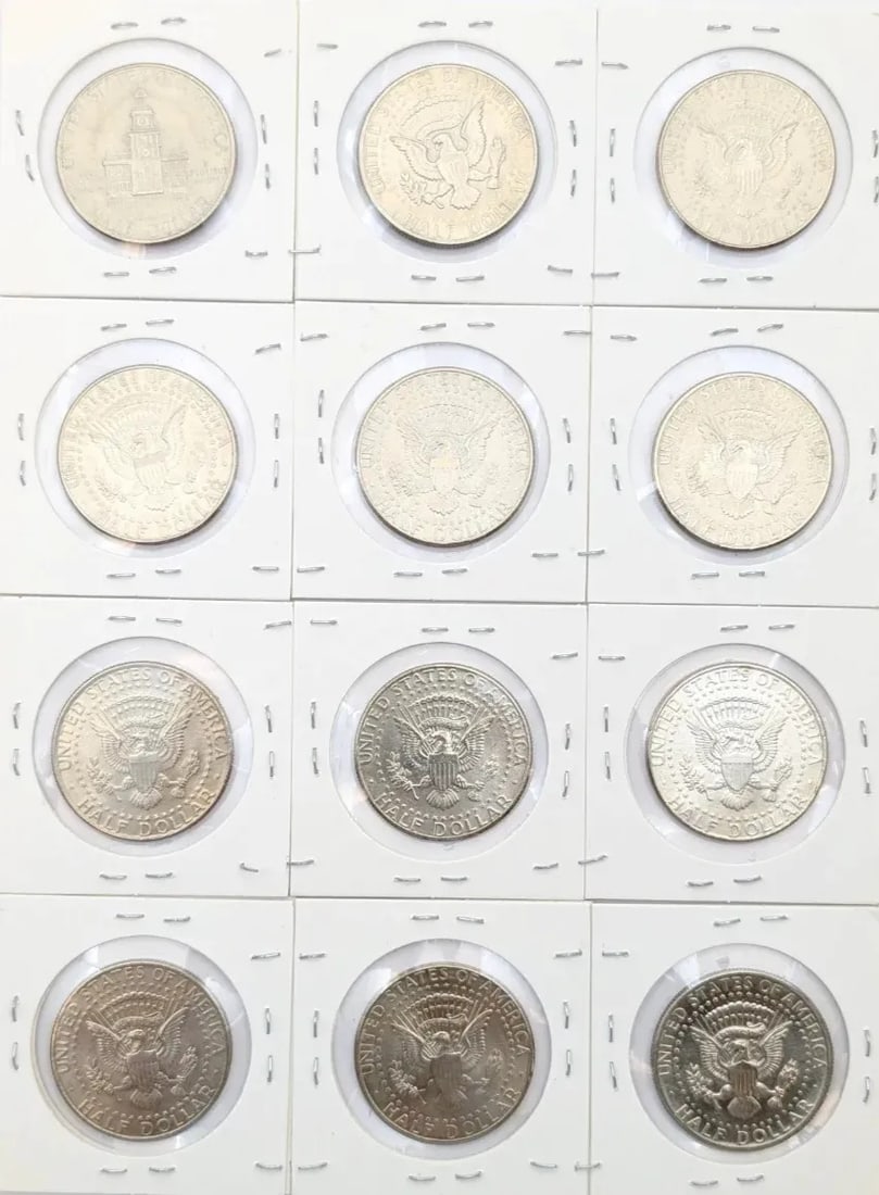 Lot of 12 John F Kennedy Half Dollars- 1971-1995 - 2