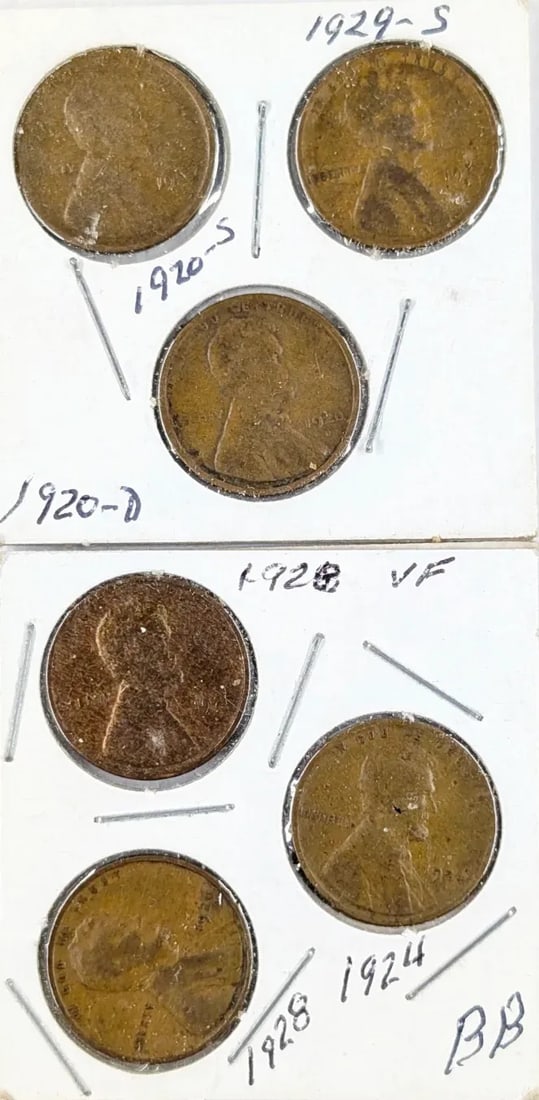 Lot of 6 Lincoln Wheat Cents- 1920-1929: Coin