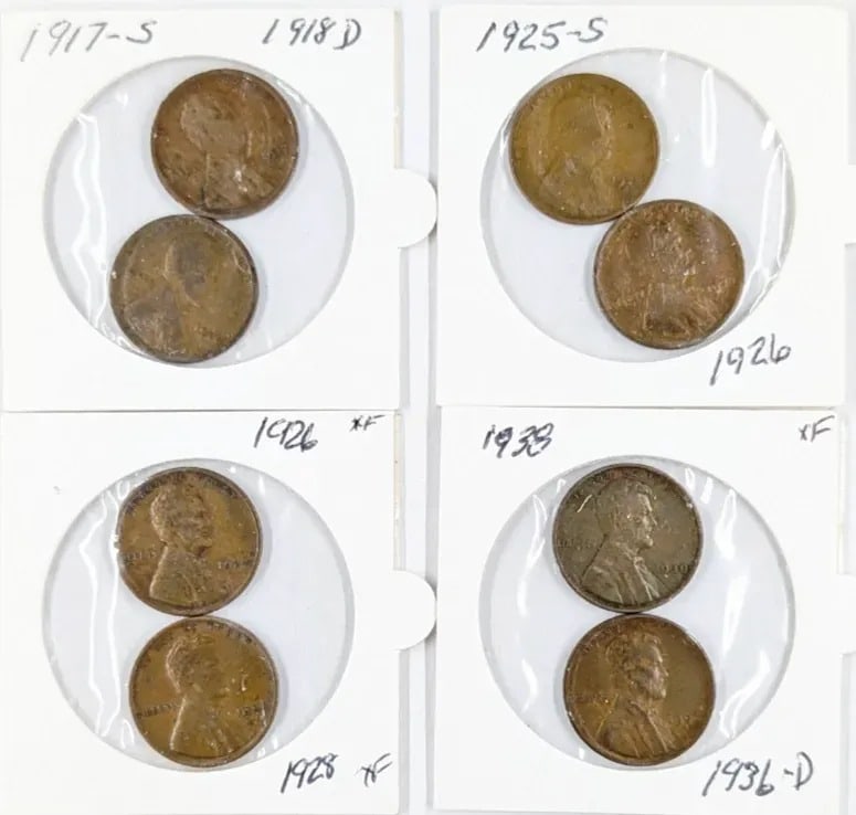 Lot of 8 Lincoln Wheat Cents- 1917-1938: Coin