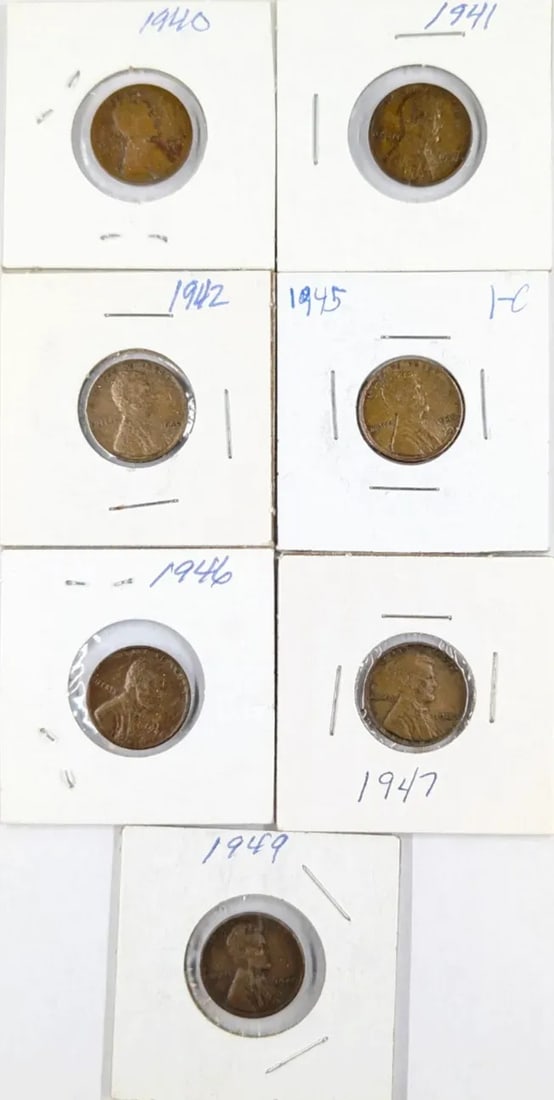 Lot of 7 Lincoln Wheat Cents- 1940-1949: Coin