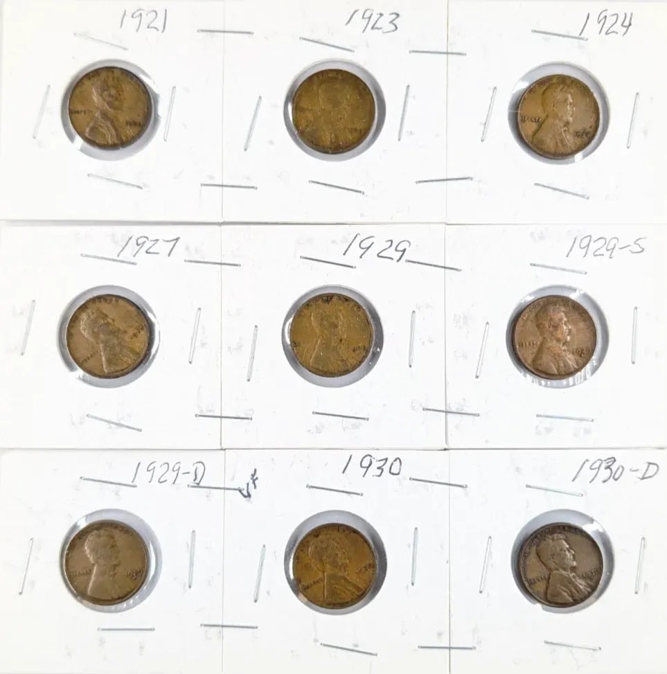 Lot of 9 Lincoln Wheat Cents- 1921-1930: Coin