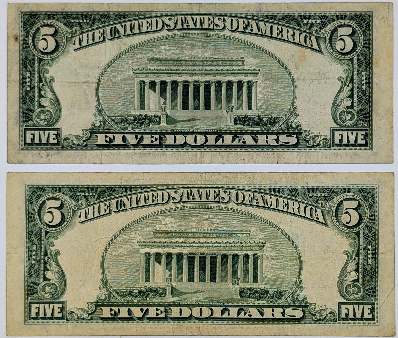 Lot of 2- 1953 $5 Notes - Red Seals - 2