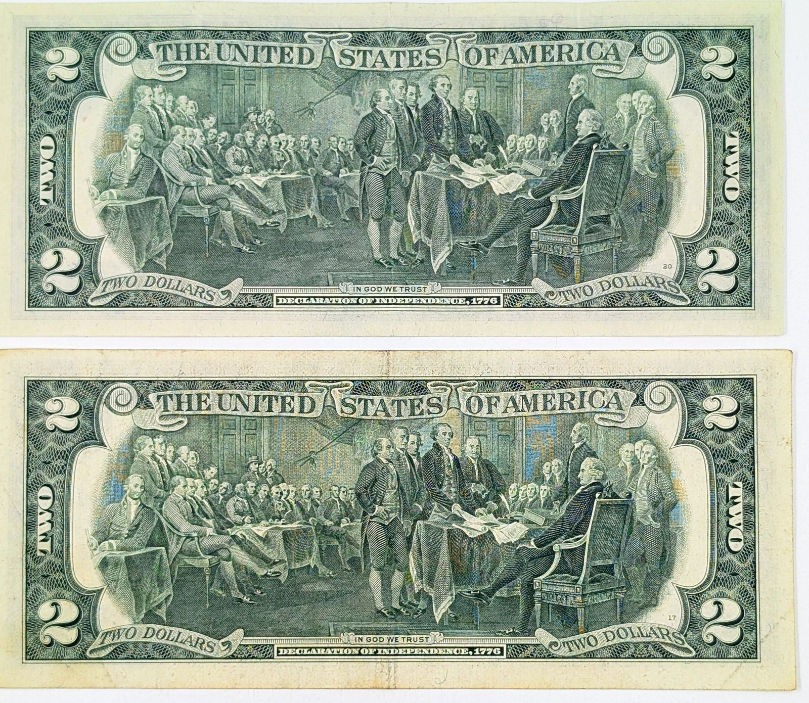 Lot of 2- 1976 $2 Notes - Green Seals - 2