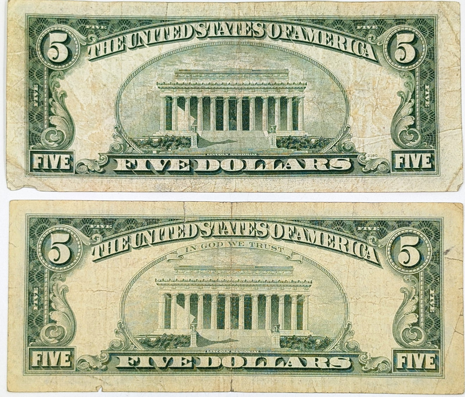 Lot of 2- $5 Notes - Red Seals- 1953, 1963 - 2