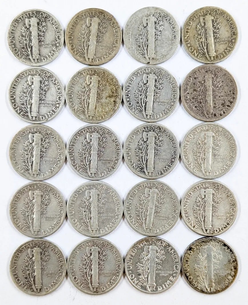 Lot of 20 Silver Mercury Dimes- 1925-1945 - 2