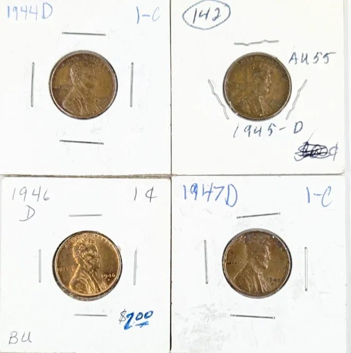 Lot of 4 Lincoln Wheat Cents- 1944-1947: Coin