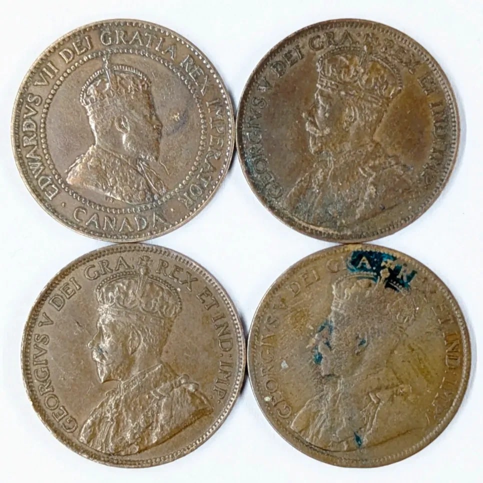 Lot of 4 Canadian Large Cents- 1910-1916: Coin