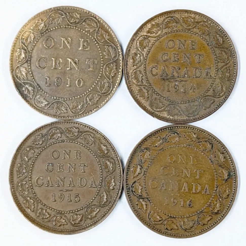 Lot of 4 Canadian Large Cents- 1910-1916 - 2