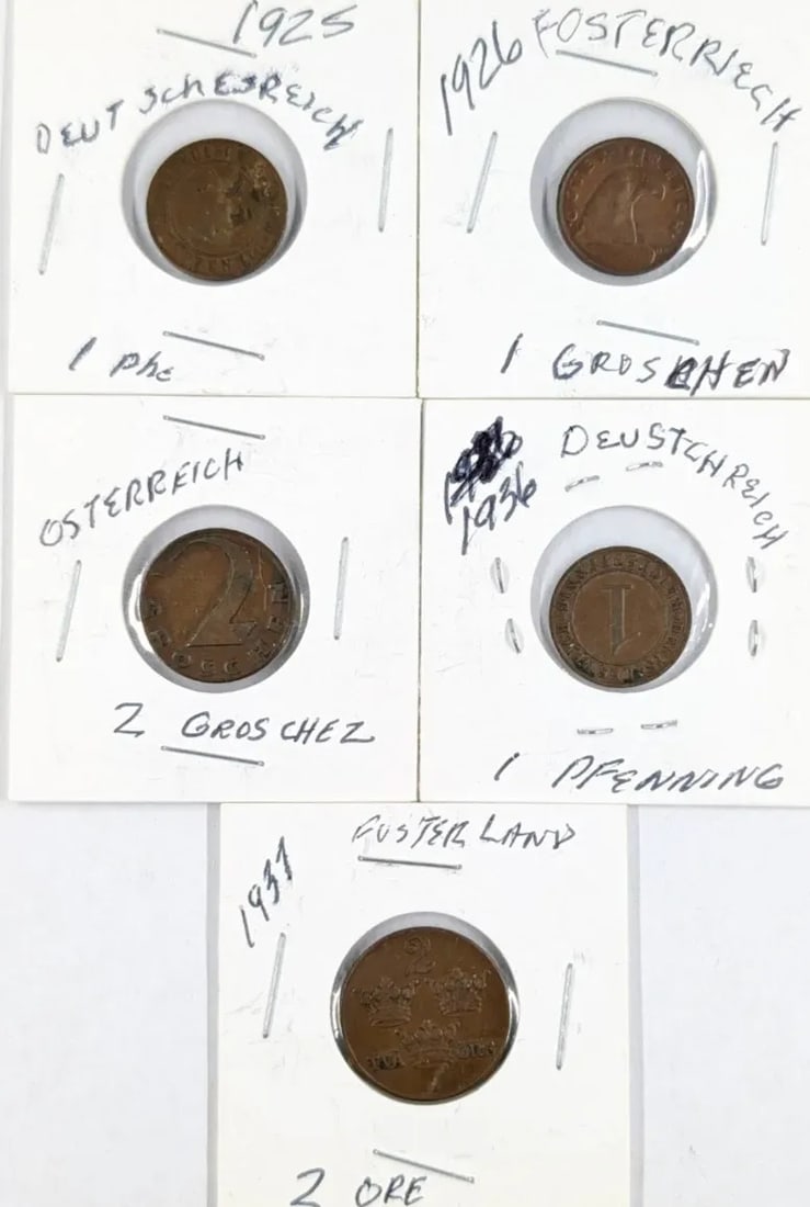 Lot of 5 Austria & Sweden Coins- 1925-1937: Coin