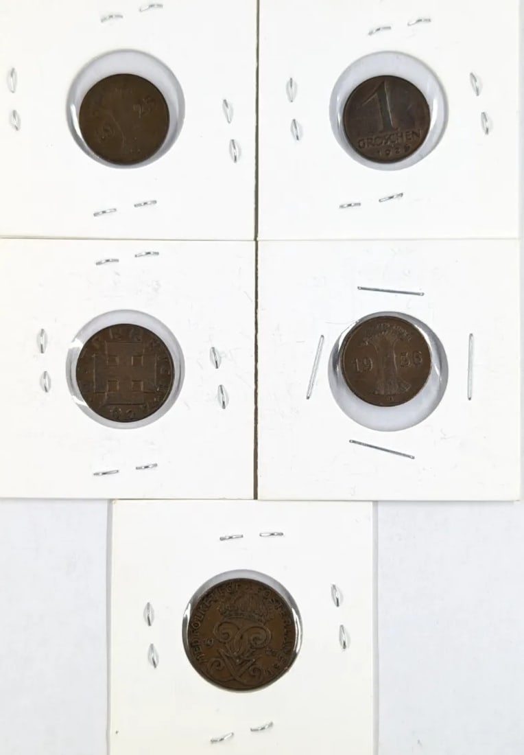 Lot of 5 Austria & Sweden Coins- 1925-1937 - 2