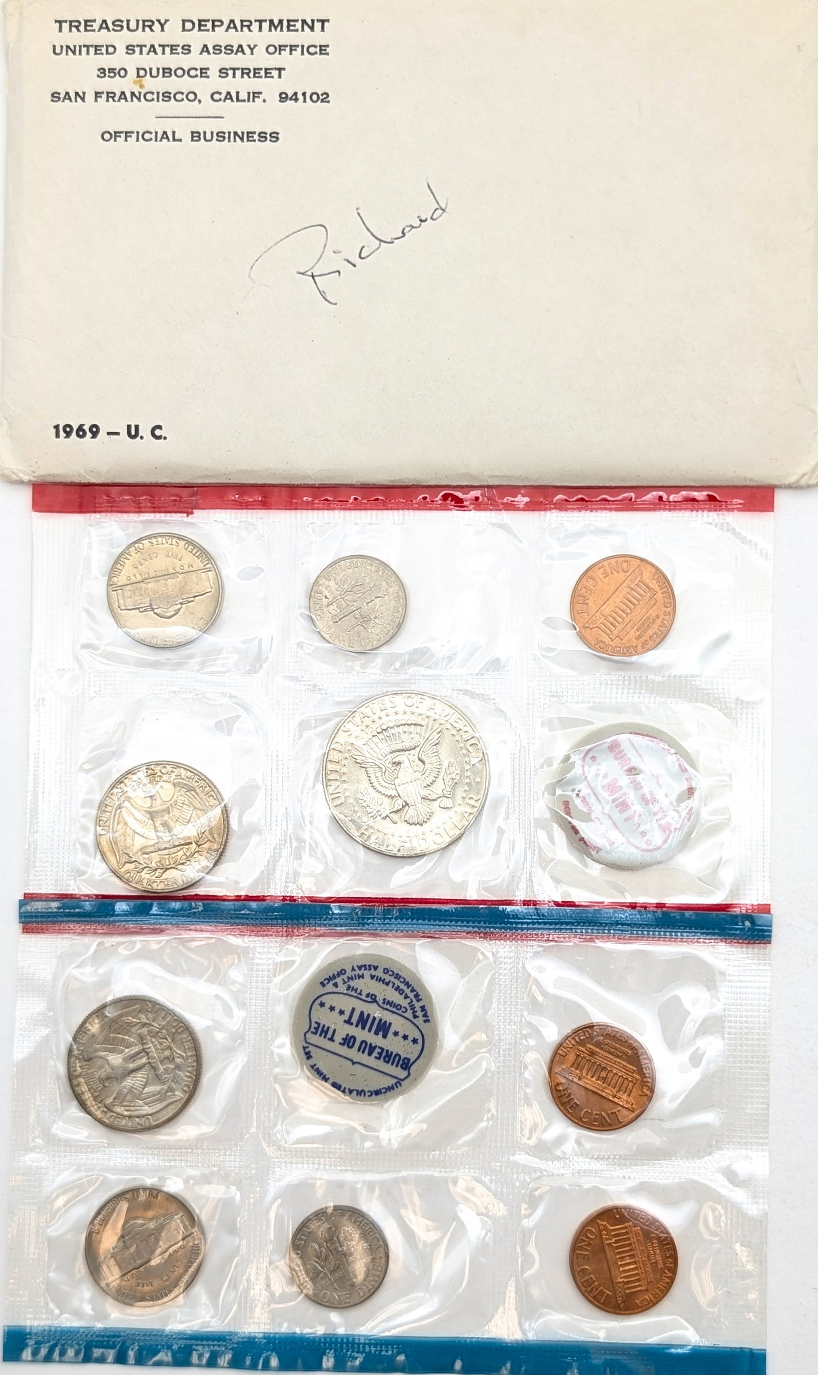 1969 US Mint Uncirculated Set w/ Silver JFK Half - 2
