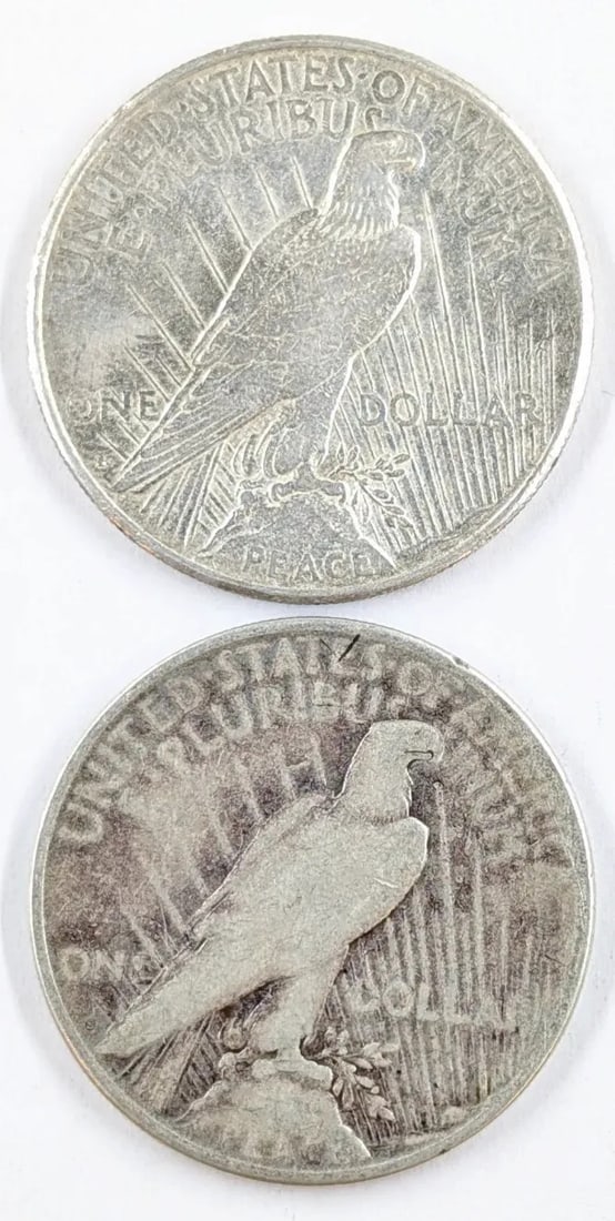 Lot of 2 Silver Peace Dollars- 1922, 1923-S - 2